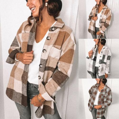Womens Checked Coat Casual Jacket Shacket Top Shirt Long Tunic Look Thind Outwear