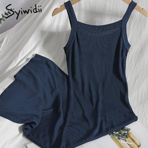 Syiwidii Knitted Sexy Spaghetti Strap Midi Dresses for Women A-line Party Dress Black Blue Summer 2021 Fashion SunDress Casual