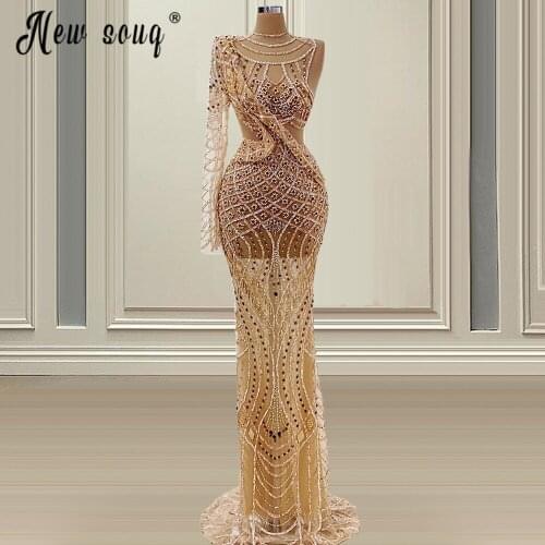 Illusion Beading Evening Dress 2021 Sparkly One Shoulder Mermaid Embroidery Party Gowns Women Vestidos De Fiesta Custom Made