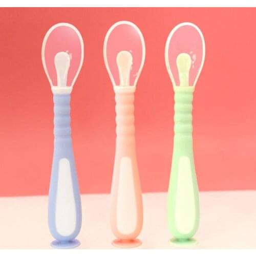 1 Set Creative Infant Spoon Suction Cup Bottom Multi-use Food Grade Material Baby Food Feeding Tableware for Home Use
