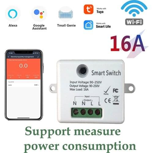 16A mini tuya smart switch module measuring power consumption in kwh APP remote control compatible alexa google home smart life