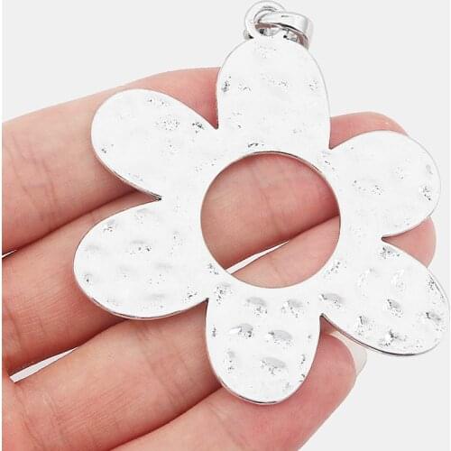 2PCS Large Hollow Open Flower Charms Pendants for DIY Necklace Making Jewelry Findings 62x61mm