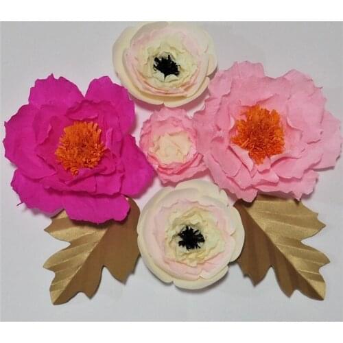 2018 Giant Crepe Paper Artificial Flowers 5PCS + 2 Leaves For Wedding & Event Decor Baby Nursery Handmade Crafts Customized