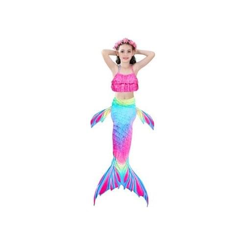 3PCS Fantasy Beach Shell Bikini Swimsuit Pretty Kids Swimwear Halloween Girls Mermaid With Flipper Monofin Tail Costume