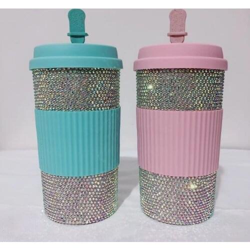 500ml Bling Coffee Mug BPA Free Wheat and Diamond Material Water Bottle for Girl Car Coffee Cup Office Water Cup Christmas Gift