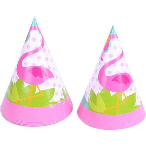 6pcs/lot Pink Cartoon Flamingo Theme Birthday Party Hats Paper Summer Hawaii Flamingo Event Decoration Party Supplies