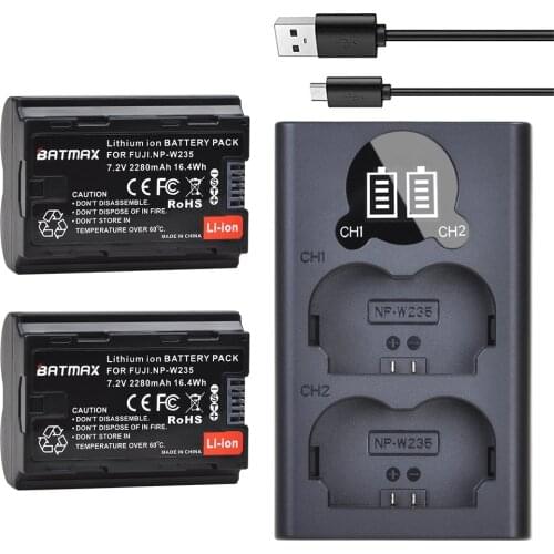 Batmax 2280mAh NP-W235 NP W235 Camera Battery+ LED USB Dual Charger for Fujifilm Fuji X-T4, XT4 camera