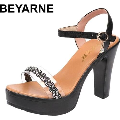 BEYARNE Platform Sandals For Women High Heel 2021Summer Rhinestones Ladies Open Toe Shoes Large Size42 43 Small Size32 33Sandal