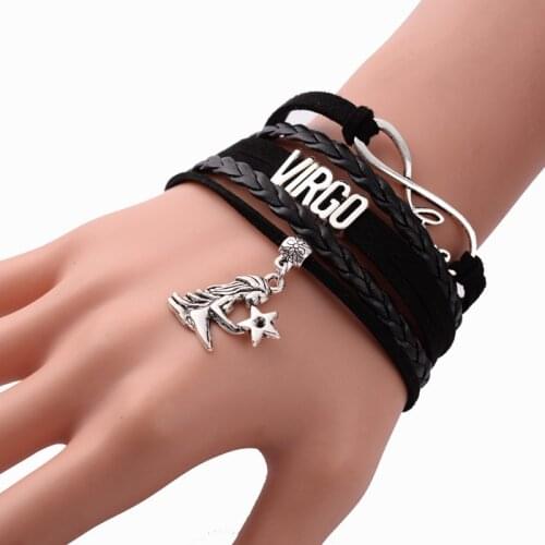 Libra Bracelet With 12 Zodiac Signs And 8 Characters Love Heart Shaped PU Handmade Leather Braided Personality Bracelet