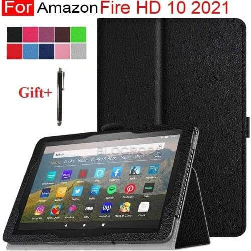 For Fire HD 10 2021 Case Smart Magnetic Pu Leather Stand Tablet Shell for New Fire HD 10 2021 Fire HD 8 HD 8 Plus Case with pen