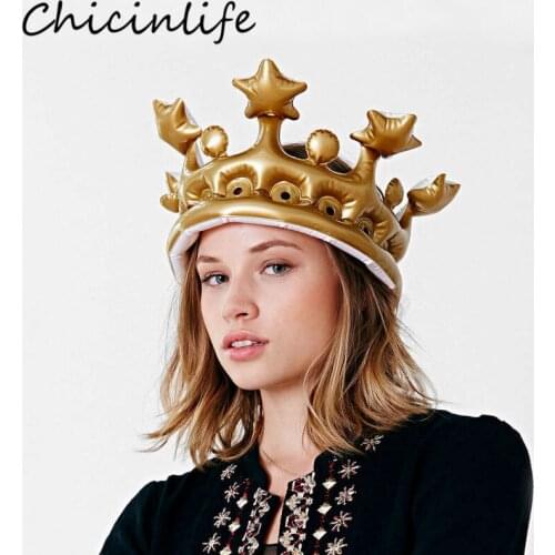 Chicinlife 1Pcs Gold Inflatable Crown PVC Balloon Birthday Party Props Wedding Kids King Queen Cosplay Toys Hat Decor Supplies
