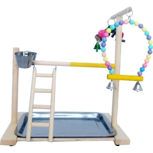 Wooden Bird Perch Stand Parrot Platform Playground Exercise Gym Playstand Ladder Interactive Toys with Feeder Cups
