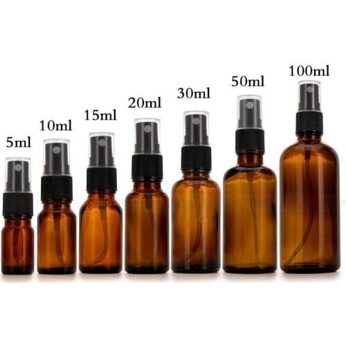 800pcs 5-100ml Amber Glass Spray Bottle Fine Mist Sprayer Travel Refillable Aromatherapy Perfume Atomizer Cosmetic Container