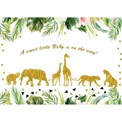 Wild Animals Backdrop Six Golden Animals and Leaves Photography Background Holiday Celebration Photo Booth Studio Decor