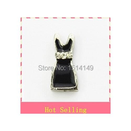 Hot selling black skirt floating charms living glass floating memory lockets
