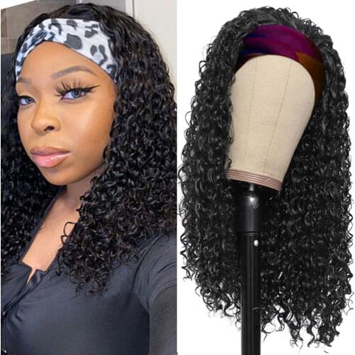 Headband Wig Kinky Curly Full Machine Made Wigs Synthetic Hair Wigs For Black Women Curl Hair Daily Wig With Headband