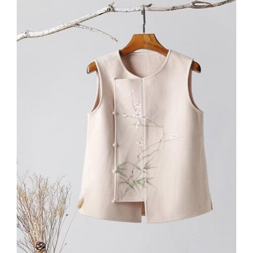Chinese Hand-painted Ethnic Hanfu Woolen Autumn And Winter 2021 New Vest Womens Jacket