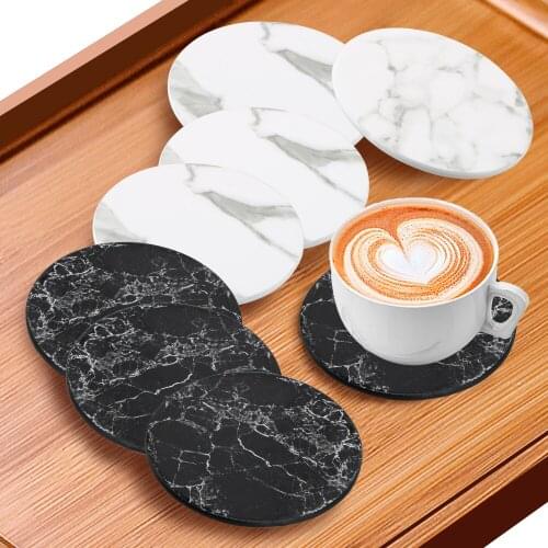 Leather Coaster Heat Non-slip Insulation Mats Northern Europe Cup Mat Pad Irregular Marble Pattern