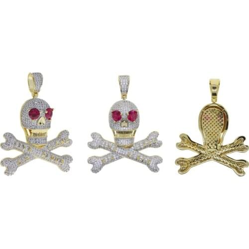 Cool Rock Punk Men Hip Hop Pendant Skull Necklace Micro Pave 5A CZ Iced Out Bling Jewelry