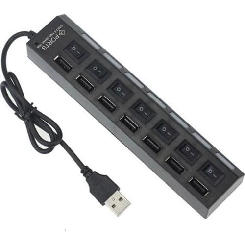 Hot Selling New 7 Ports LED USB 2.0 Adapter Hub Power on/off Switch For PC Laptop Drop Shipping