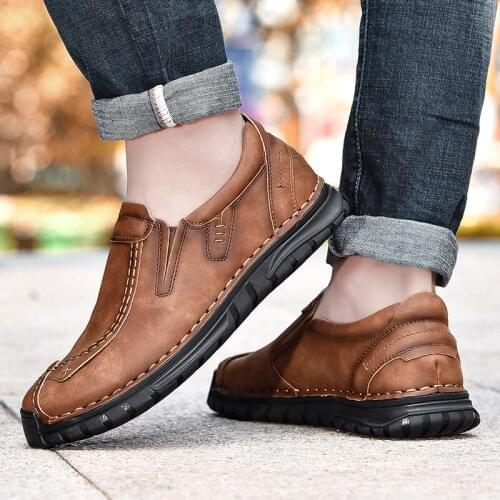 2021 New Fashion Leisure Loafers mens breathable Trendy shoes casual Mens Genuine Leather Comfortable Sneakers Footwear