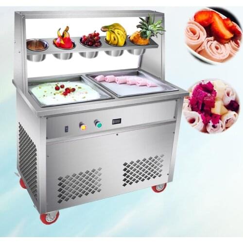 Thailand Style Fried Fry Ice Cream Roll Machine With Double Square Pot For Fried Ice Cream Machine