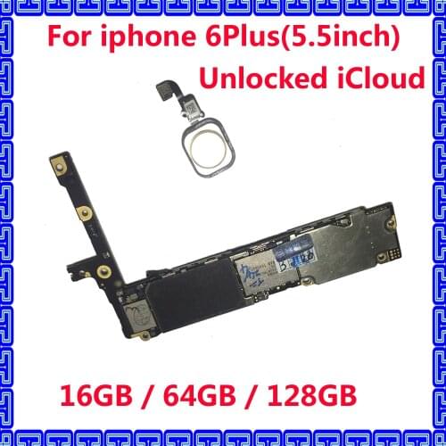 For iphone 6 Plus 6Plus 100% original IOS system mainboard with / without touch ID Unlocked iCloud motherboard 16GB 64GB 128GB
