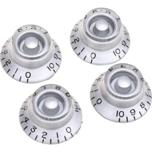 Musiclily Pro Left Handed Metric Size 18 Splines Guitar Bell Top Hat Knobs for Epiphone Les Paul SG Style, Silver (Set of 4)