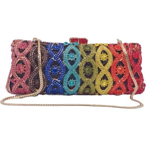 New Fashion Luxury Sparkly Rainbow Color Diamond Evening Bag Crystal Clutch Bag Women Wedding Cocktail Party Purse
