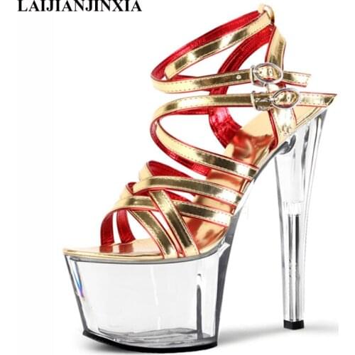 New Women Sexy PU Platform Sandals Dancing Shoes 17cm High Heels Roman Shoes Party Queen Pole Dance Shoes