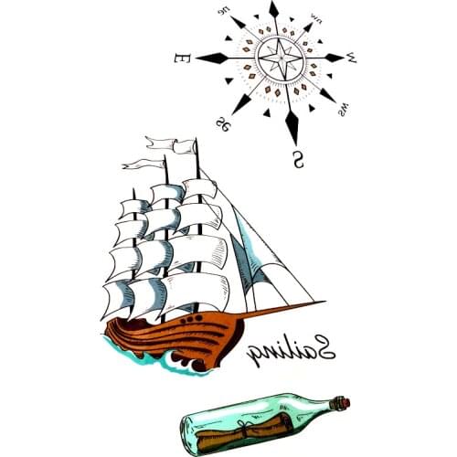 Sailboat Waterproof Temporary Tattoos men drifting bottle flash tattoo compass Harajuku tatoo henna tattoo kids tatuajes sticker