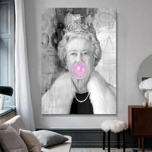 Bubblegum Queen Wall Art Print Elizabeth II Nordic Poster Figure Canvas Painting Wall Pictures for Living Room Modern Home Decor