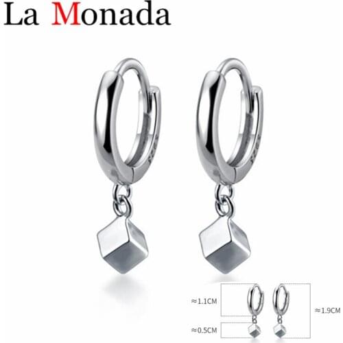Simple Women Silver 925 Sterling Silver Geometric Block Hoop Earrings Wholesale European Brand Fine Jewelry Accessories