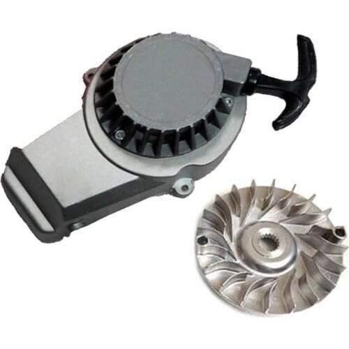 Pull Start Recoil Starter + Flywheel Silver 43cc 47cc 49cc 2 STROKE Aluminum ATV Mini Dirt Pocket Bike Chopper ATV Scooter