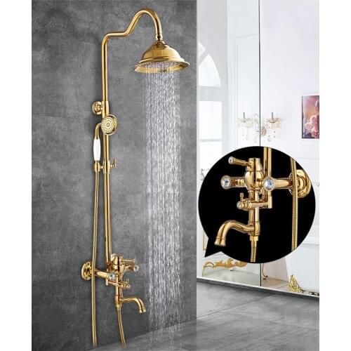 Shower Faucets Wall Mounted Thermostatic Shower Mixer Tap Antique Brass Dual Handle With Slide Bar Shower For Bathroom AST9507
