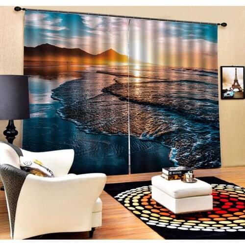 Modern Photo Curtain Window Blackout Curtains For Living Room Bedroom 3D Design beach wave Curtain