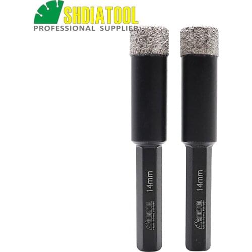 SHDIATOOL 2pcs Dia14MM Dry drilling drill bits with Hex shank for stone, masonry, ceramic/tile