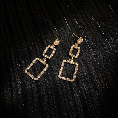 Vintage Earringswomen Earrings Golden Square Inlaid Cubic Zirconia Geometric Earrings Trendy Fashion Surprise Gift for Friend