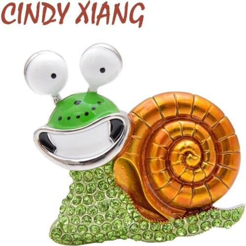 CINDY XIANG Rhinestone Laugh Snail Brooch Cartoon Insect Funny Brooches For Women Enamel Jewelry Autumn Winter Design Pin Gift