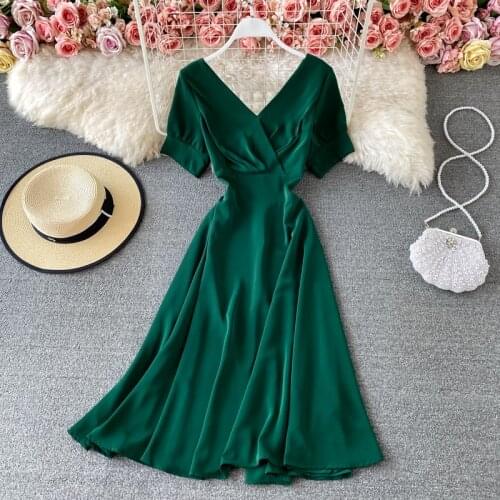 Womens Spring Summer Runway Fashion V Neck Backless A-line Dress Female chicTravel Beach Party Dress TB1886
