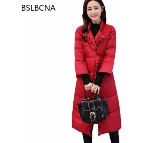 Korean Style Elegant Office Lady Parka Feminina Outerwear Warm Long Cotton Jacket 2020 New Casual Bodycon Red Coat Women A211