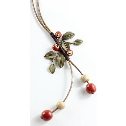 Fashion Handmade Ceramic Leaf Pendant Necklaces For Women Jewelry Long Rope DIY Necklace Accessories