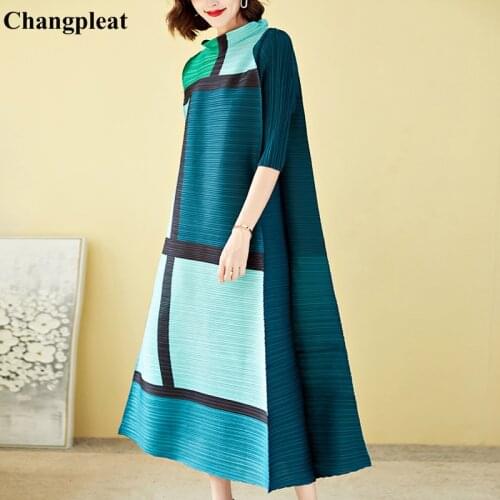 Changpleat 2021 Autumn New Miyak Pleated dress for women plus size Fashion see chart Loose Stand-up collar Female Dresses Tide