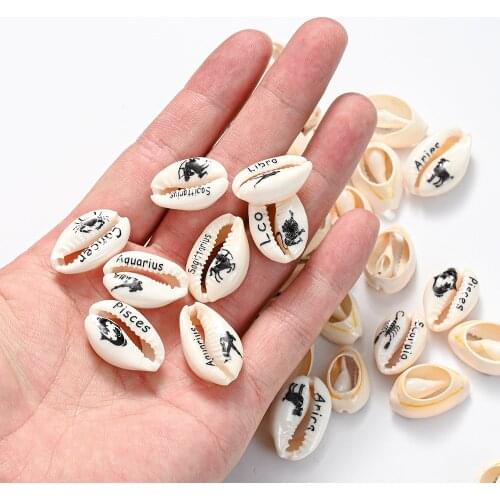 10-30pcs Natural Shell Zodiac Beads for Diy Bracelet Necklace 12 Constellation Print Seashell Conch Bead Handmade Boho Jewelry
