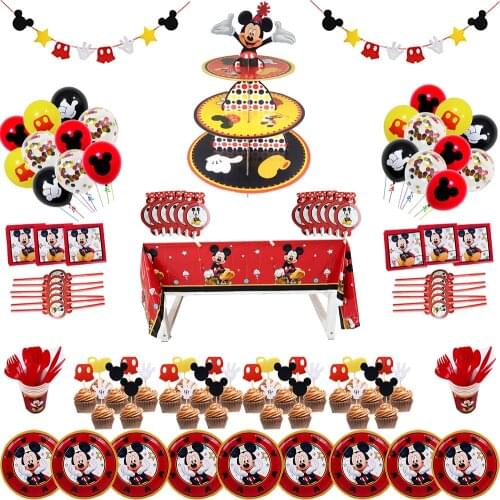 108pcs Mickey mouse Theme 6 people Party Supplie Disposable tableware Kids Birthday party boy anniversaire birthday cake plates