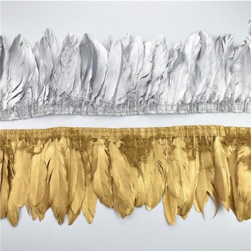 2Meters/Lot Gold Silver Dipped Goose Feathers on Tape Trims Ribbon Dress Feather Trim DIY Clothes Wedding Accessories Decoration