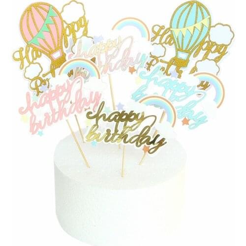 30pcs Cake Decoration Hot Air Balloon Clouds Rainbow Creativity Happybirthday Cake Card Plug-in Party Decoration