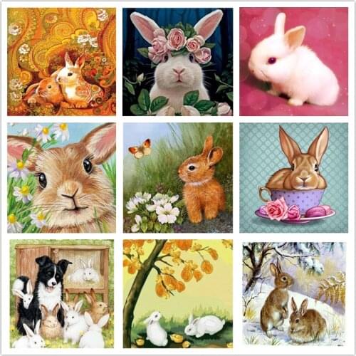 5D DIY Lovely Bunny Diamond Mosaic Painting Art Diamond Embroidery Rhinestone Cross Stitch Mosaic Kits Animals Rabbit Home Decor