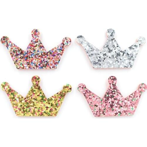 16Pcs 56mm Glitter Fabric Crown Patches Padded Appliques for DIY Kids Headwear Accessories & Crafts Clothes Stick Decoration K60