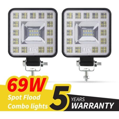 Car LED Work Light COB Chips 69 watts DC 12/ 24 Volts 6500K White Spot Lighting for FSO Universal Truck Auto Bulbs